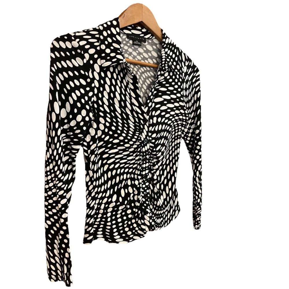 Sanctuary Women's Blouse Button Front Collared V Neck Long Sleeve Sz XS